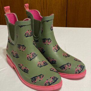 Anthropologie Bicycle Pattern Rain Boots 8 Green Boots